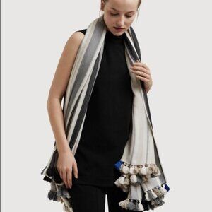 Kit & Ace Cashmere stripe technical blanket scarf with tassles